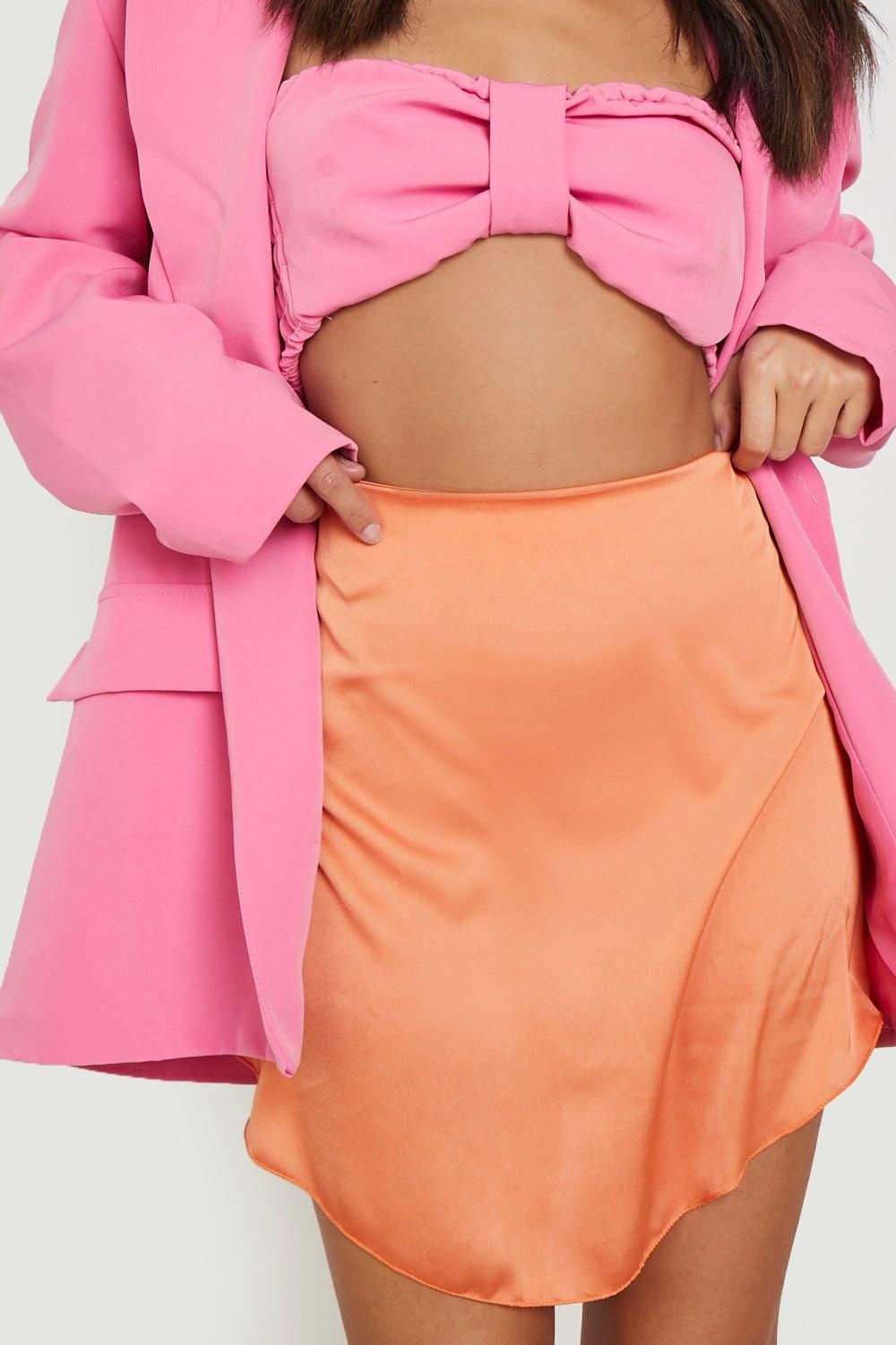 Satin Curved Hem Mini Skirt | Boohoo.com (US & CA)
