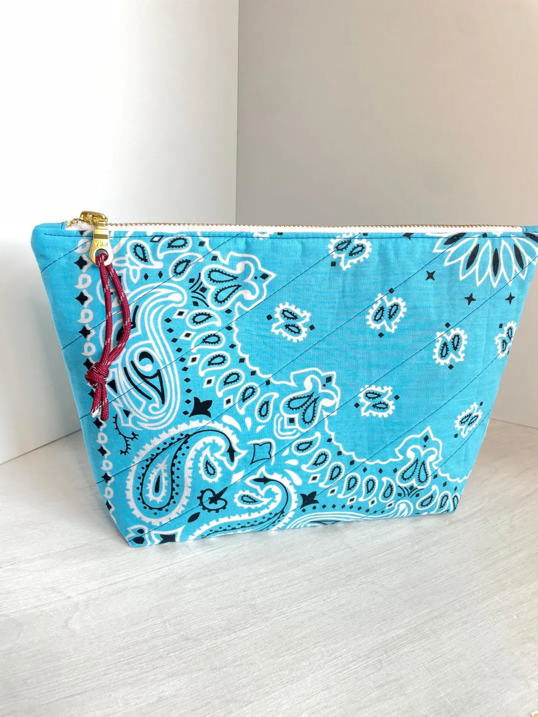 Azure Blue Bandana Zipper Pouch (medium) – Flat Bottom Cosmetic Bag – Handmade Clutch- Wester... | Etsy (US)