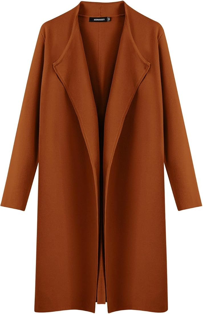 MEROKEETY Women's 2023 Long Sleeve Cardigan Sweaters Lapel Open Front Casual Knit Coatigan Jacket... | Amazon (US)