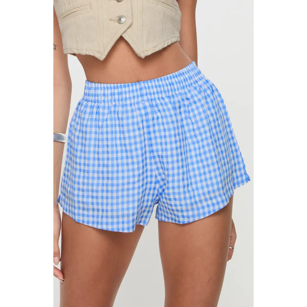 Princess Polly Beach House Gingham Cotton Blend Boxer Shorts in Blue at Nordstrom, Size 2 | Nordstrom