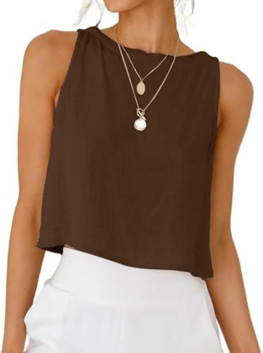 IDEALSANXUN Womens Linen Crop Tank Tops 2026 Spring Summer Beach Sleeveless Tops | Amazon (US)