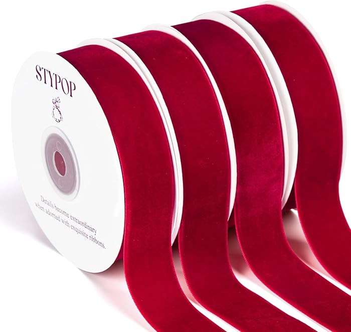 40 Yd Red Velvet Ribbon for Gift Wrapping 1" Wide Red Velvet Ribbon for Christmas Tree and Wreath... | Amazon (US)