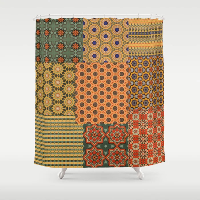Orange and Green Patchwork Shower Curtain | Society6