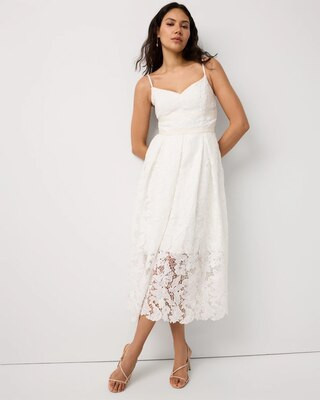 Women's Petite Lace Midi Dress in White size 4 | White House Black Market | White House Black Market