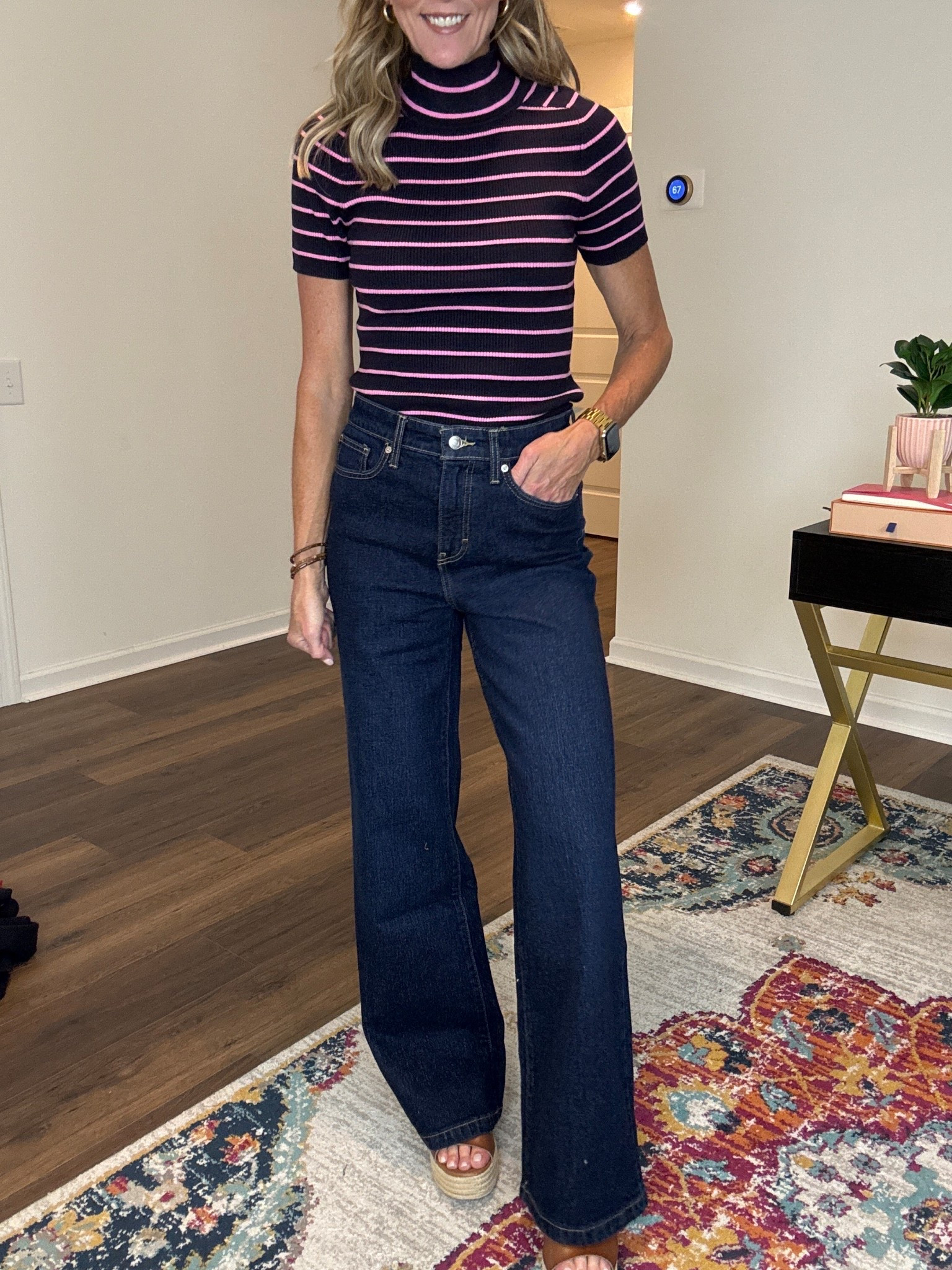 Free assembly women’s high-rise, full length wide leg jeans, the perfect classic pair of jeans for fall. They are flattering from the waist below the gene that will look great with a blazer and heels or a cute top and your favorite flats. Go with your normal size  