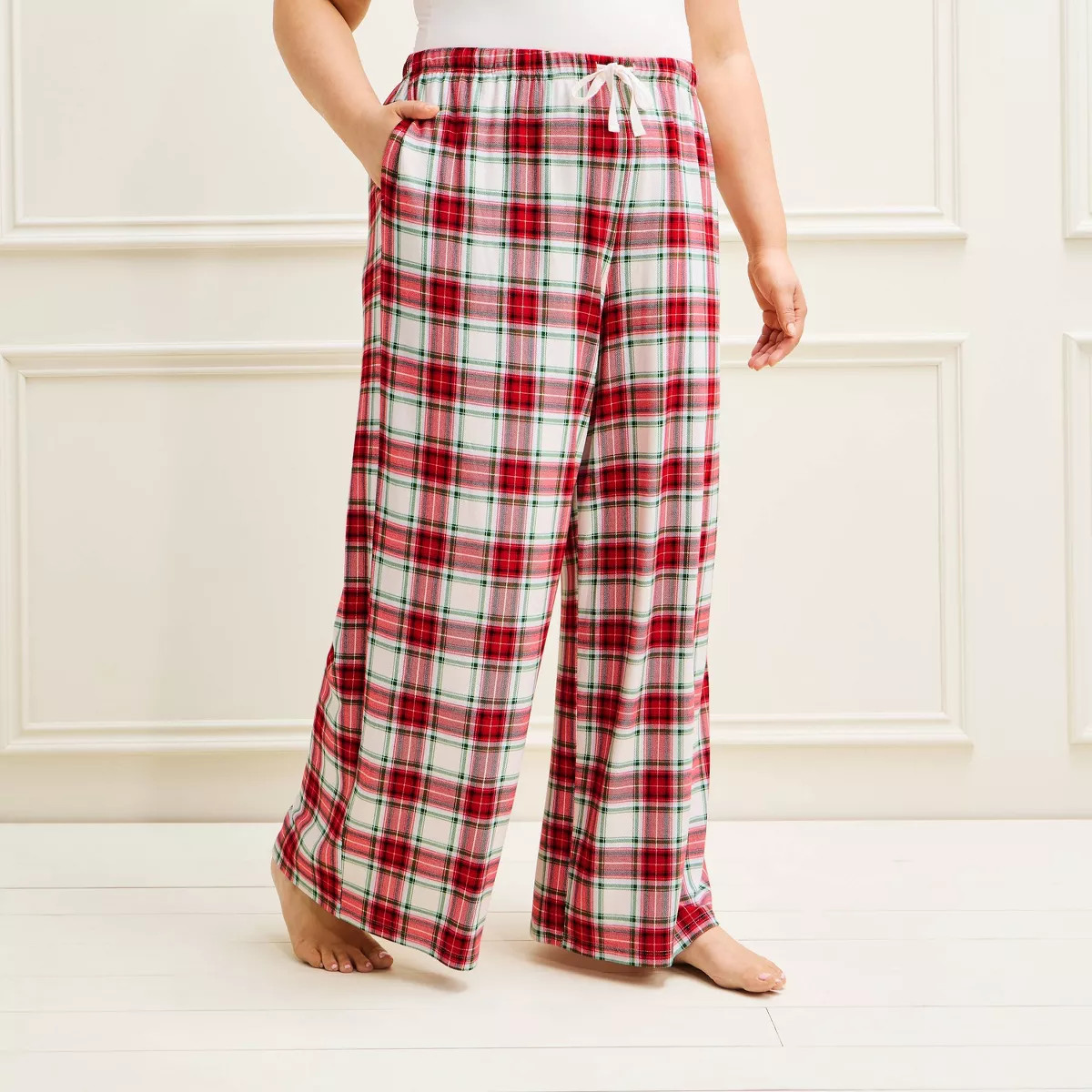 Women's Holiday Plaid Sweater Knit Matching Family Pajama Pants - Wondershop\u2122 Cream 4X | Target