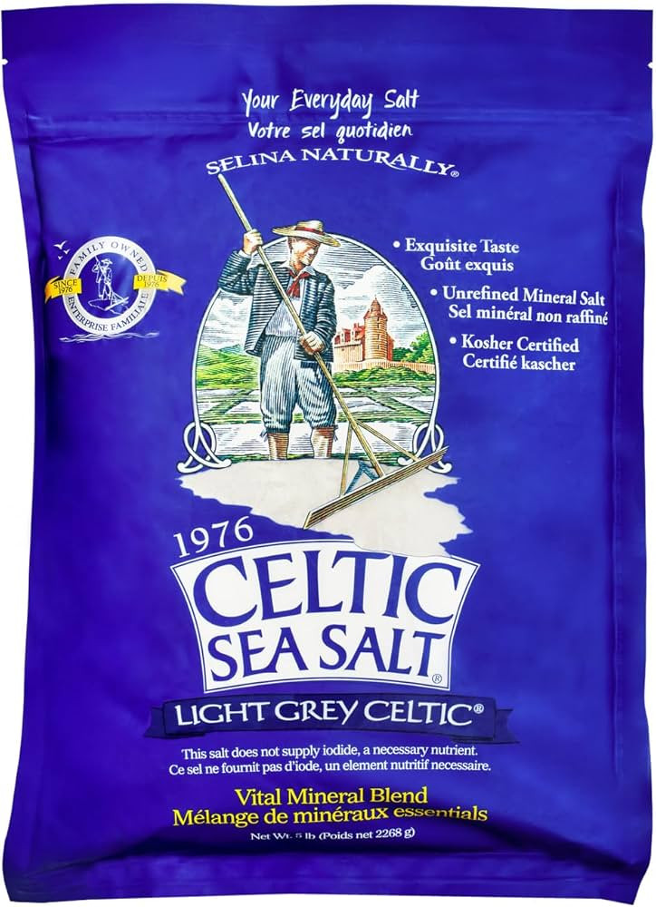 Celtic Sea Salt, Light Grey Mineral Sea Salt, 5 lb Resealable Bag Unrefined Hydration, Hand-Harve... | Amazon (US)