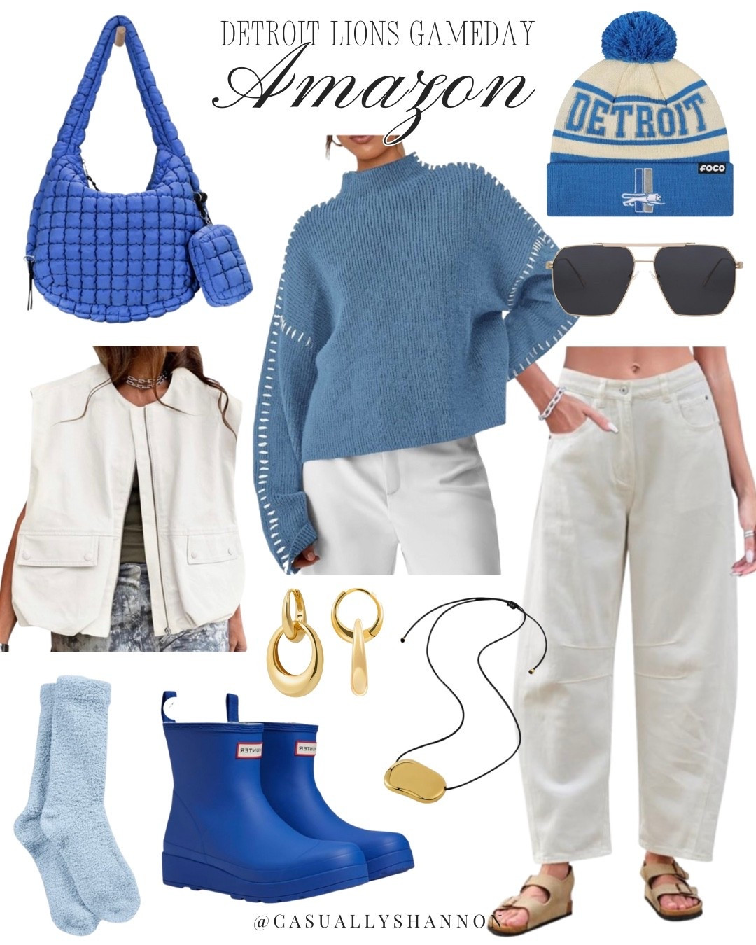 Going down the whole list of NFL teams to bring you cute and trendy game days outfits for each one! And now a moment for the Detroit Lions❤️ 

football tailgating | tailgating outfit | amazon fashion | romper one piece | women’s rain boots | cozy socks | puffer purse | barrel jeans | sunglasses | amazon jewelry | beanie | layering vest | casual outfit style | cute and comfy | womens sweater | womens fall shoes | #LTKautumn #LTKAmazonFashion #LTKGameDay #LTKAmazon #LTKFashion

#LTKSeasonal #LTKStyleTip #LTKFindsUnder50