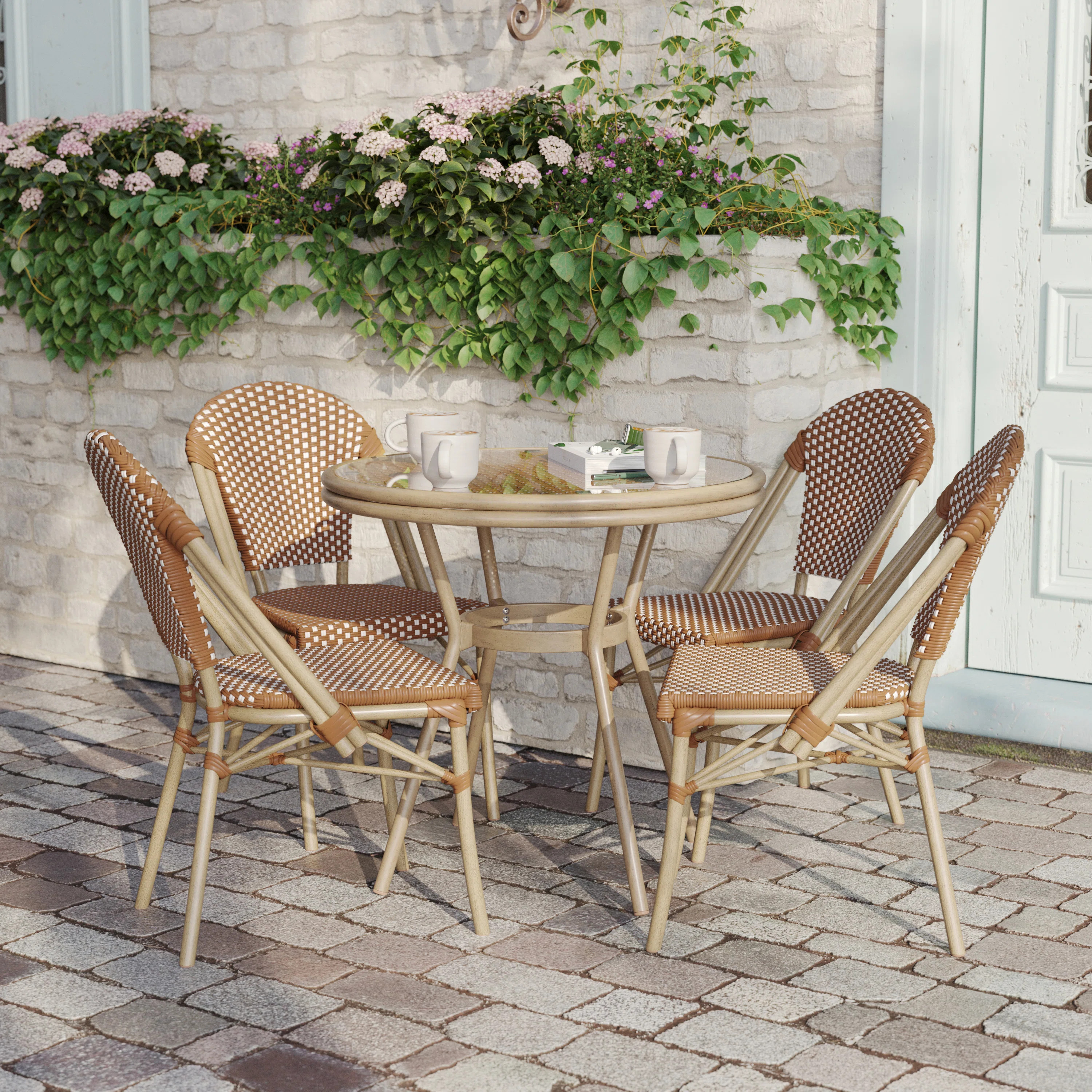Rylan Indoor/Outdoor Commercial Bistro Set with Table and Four Chairs | Wayfair North America