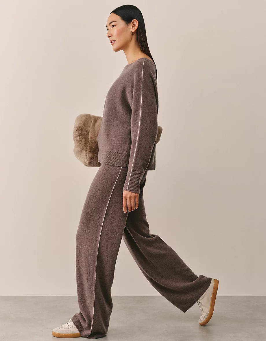 Cashmere Side Stripe Wide Leg Trousers | The White Company UK & ROW