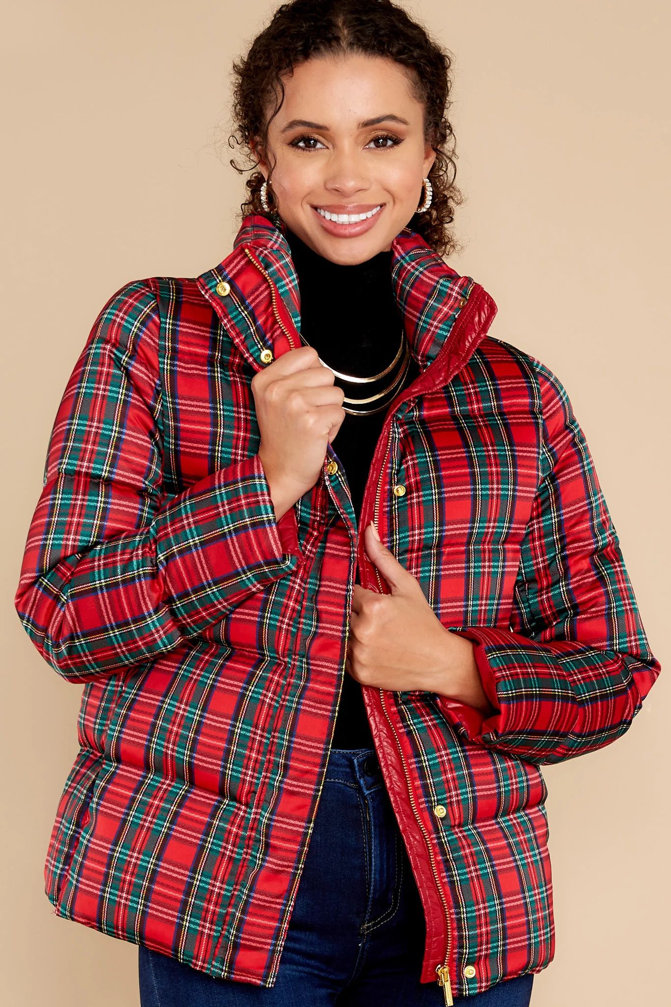 Cole Tartan Plaid Puffer Coat | Red Dress 