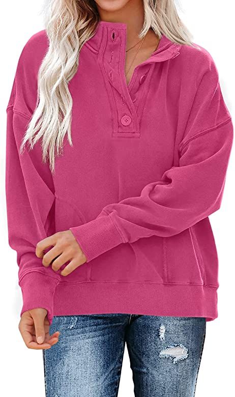 SENSERISE Womens Long Sleeve V Neck Button Down Oversized Sweatshirt Fall Clothes Henley Pullover | Amazon (US)
