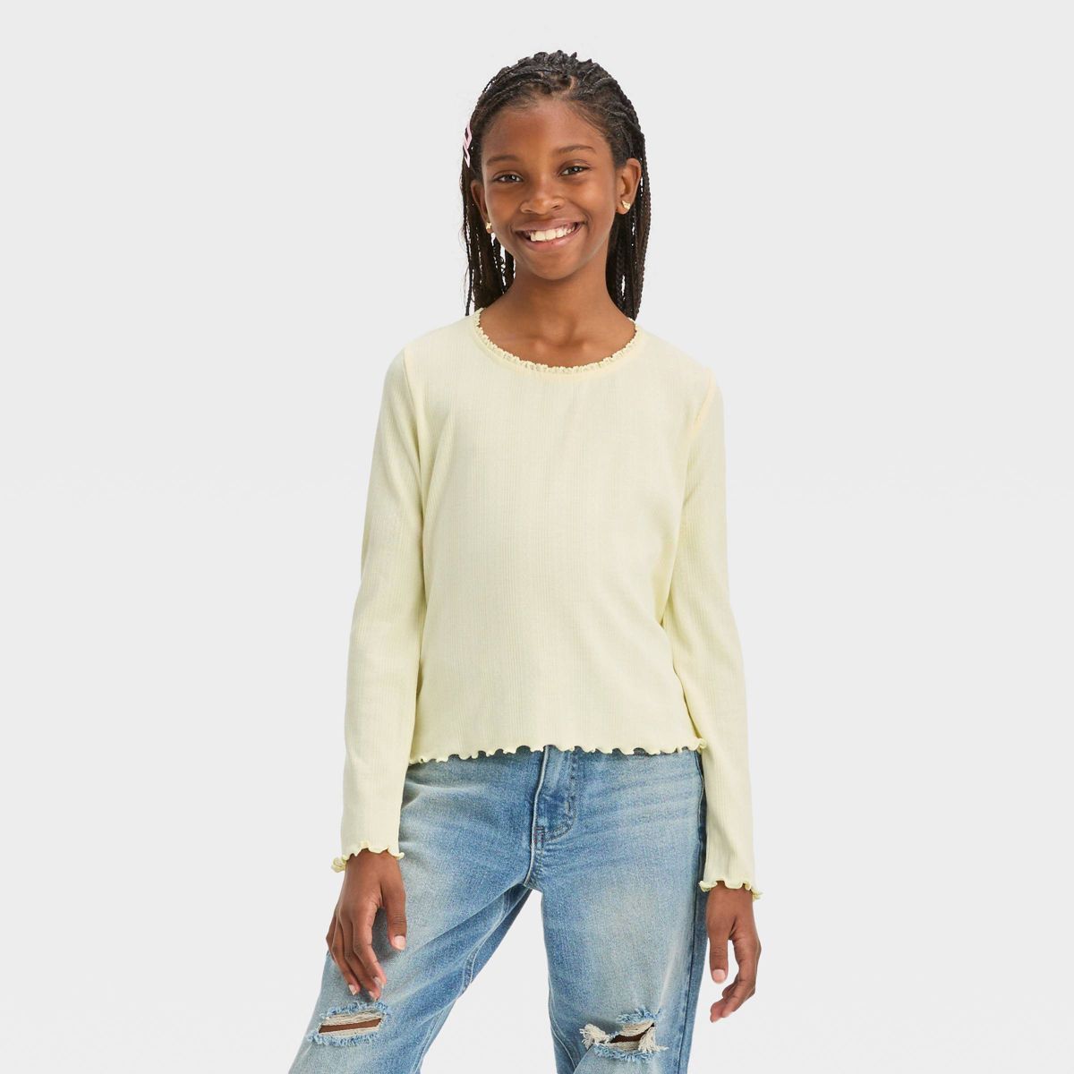 Girls' Long Sleeve Lace Trim T-Shirt - art class™ | Target