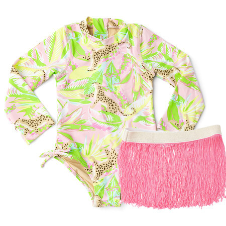 Palm Beach Leopard Girls Long Sleeve One Piece & Skirt Swim Set 6m-6 | Shade Critters