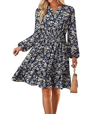 GRACE KARIN Fall Dresses for Women 2025,Casual Long Sleeve Mini Dress, Floral Wedding Guest Dress... | Amazon (US)