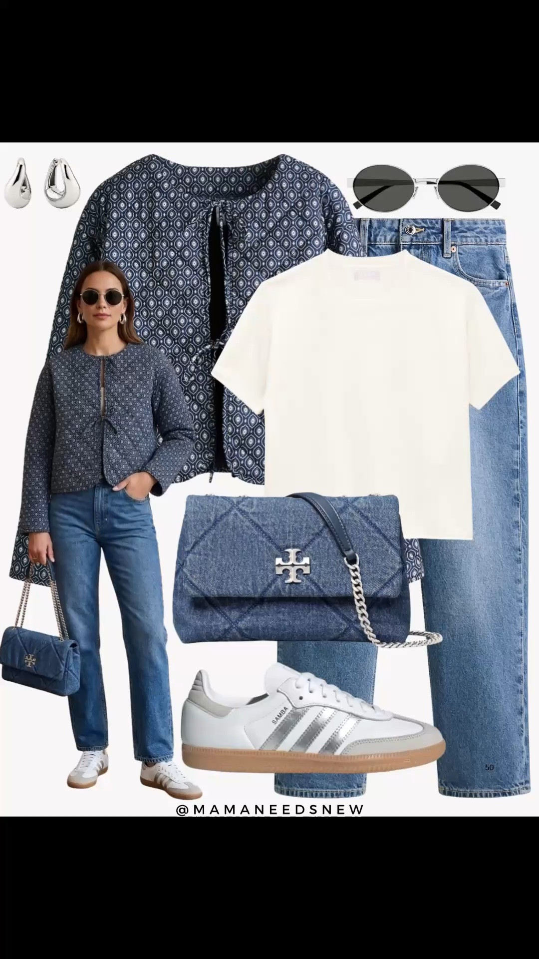 A spring outfit with a quilted tie front  jacket, cashmere relaxed tshirt, jeans, sneakers & denim bag 💙

#LTKootd #LTKSeasonal #LTKSaleAlert