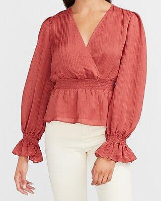 Textured Satin Smocked Peplum Top | Express