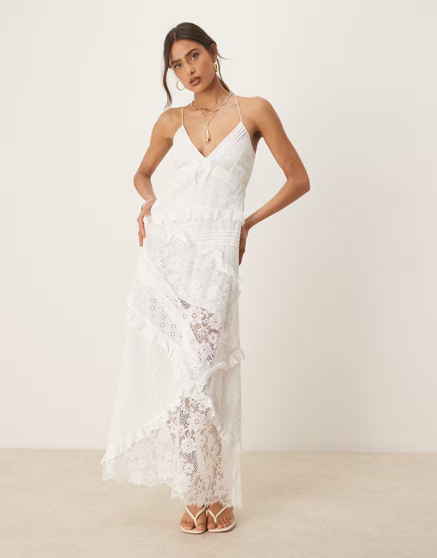 For Love & Lemons Rosalyn lace detail maxi dress in white | ASOS (Global)