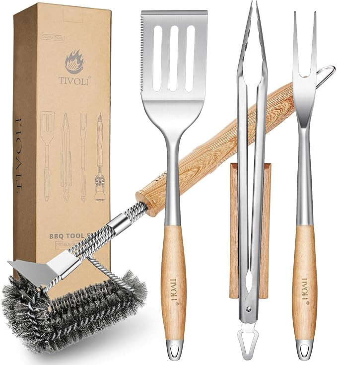 TIVOLI 4PCS Grilling Accessories, Heavy Duty BBQ Tool Set with Stainless Steel Spatula, Tongs, Fo... | Amazon (US)