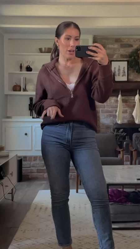 Cute Amazon sweater I’m loving.  This half zip brown sweater is perfect for wearing alone or layering for a chic winter outfit. 

Wearing size medium here.  I’m 5’6” for reference 

#LTKfindsunder50 #LTKover40 #LTKHoliday