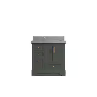 Alys 36 in. W x 22 in. D x 36 in. H Right Offset Sink Bath Vanity in Pewter Green with 2 in. Piat... | The Home Depot
