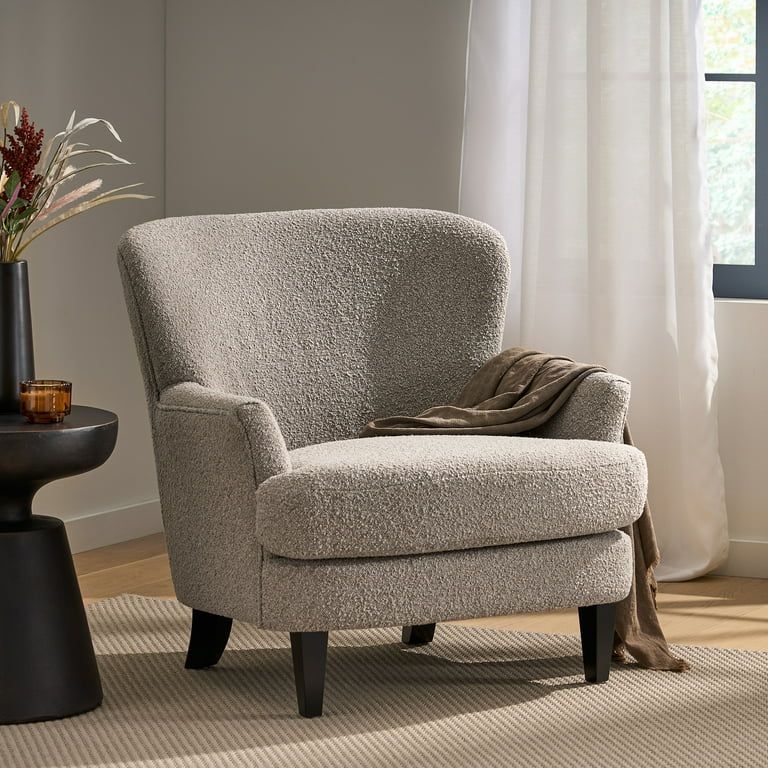 Gerald Boucle Upholstered Club Chair, Warm Stone Gray and Matte Black | Walmart (US)