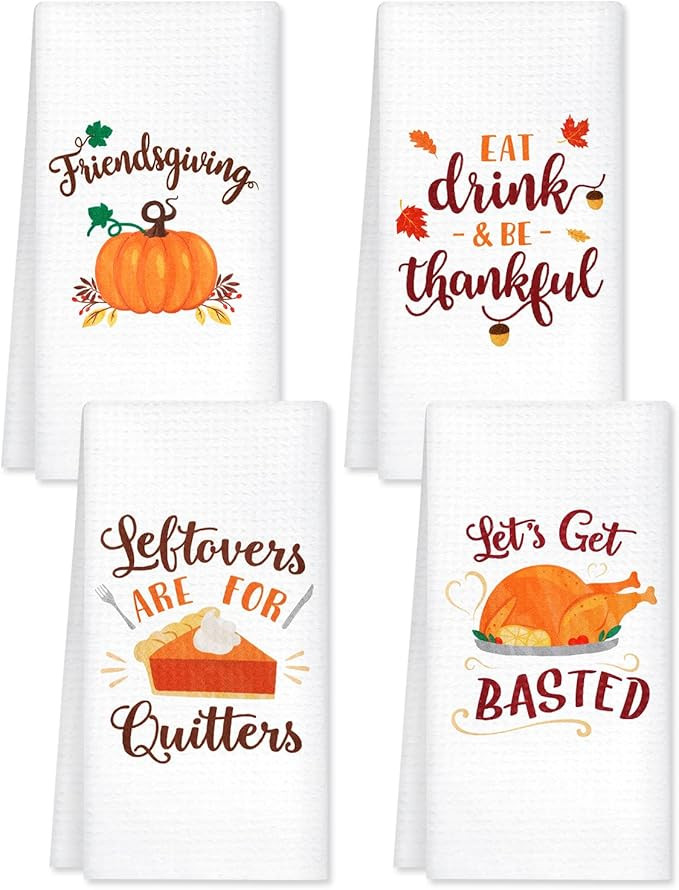 Vansolinne 4PCS Friendsgiving Kitchen Towels Thanksgiving Dish Towels Fall Autumn Harvest Pumpkin... | Amazon (US)