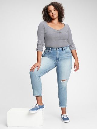 High Rise Destructed Cigarette Jeans with Secret Smoothing Pockets | Gap (US)