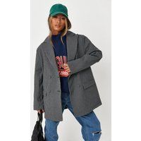 Gray Plaid Oversized Boyfriend Blazer Coat | Missguided (US & CA)