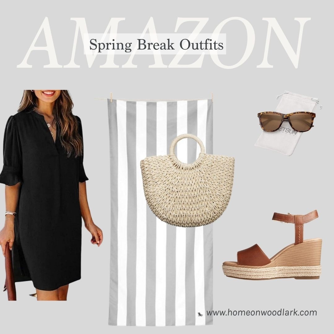 Amazon favorites for the beach this spring break.  

Black dress.  Quick dry towel.  Beach bag.  Sunglasses.  Sandals wedge.  

#LTKmomlife #LTKSeasonal #LTKOver40