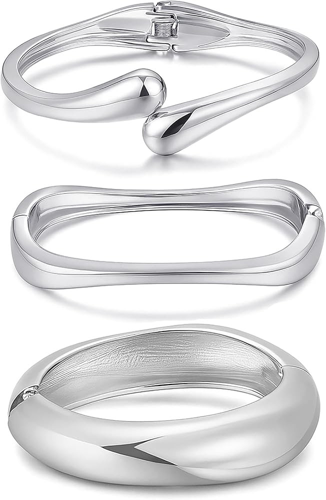 Chunky Gold Bangle Bracelets for Women, Dainty 14k Gold Plated Big Stackable Bangles Set, Trendy ... | Amazon (US)