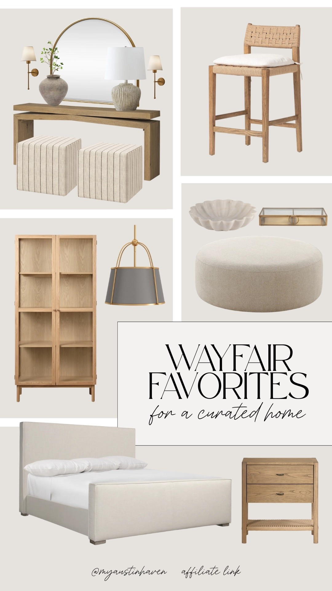 Wayfair favorites for a curated home. 🏠Timeless wood tones, soft textures and elevated everyday pieces. 


Wayfair furniture finds, oak console table entryway, woven counter stool, upholstered round ottoman, linen platform bed frame, cabinet bookshelf, brass wall sconce lighting, modern table lamp, neutral storage nightstand, boucle, minimalist decor accents, organic modern style, cozy living room updates, bedroom refresh ideas, designer look for less. 

 #LTKSpringSale #LTKspring

#LTKHome #LTKdayinmylife #LTKSaleAlert