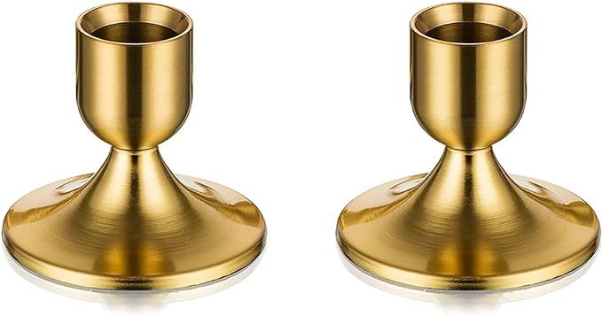 Gold Candlestick Candle Holders for Taper, 2 PCS Romadedi Gold Brass Color Candle Stick Candle Ho... | Amazon (US)