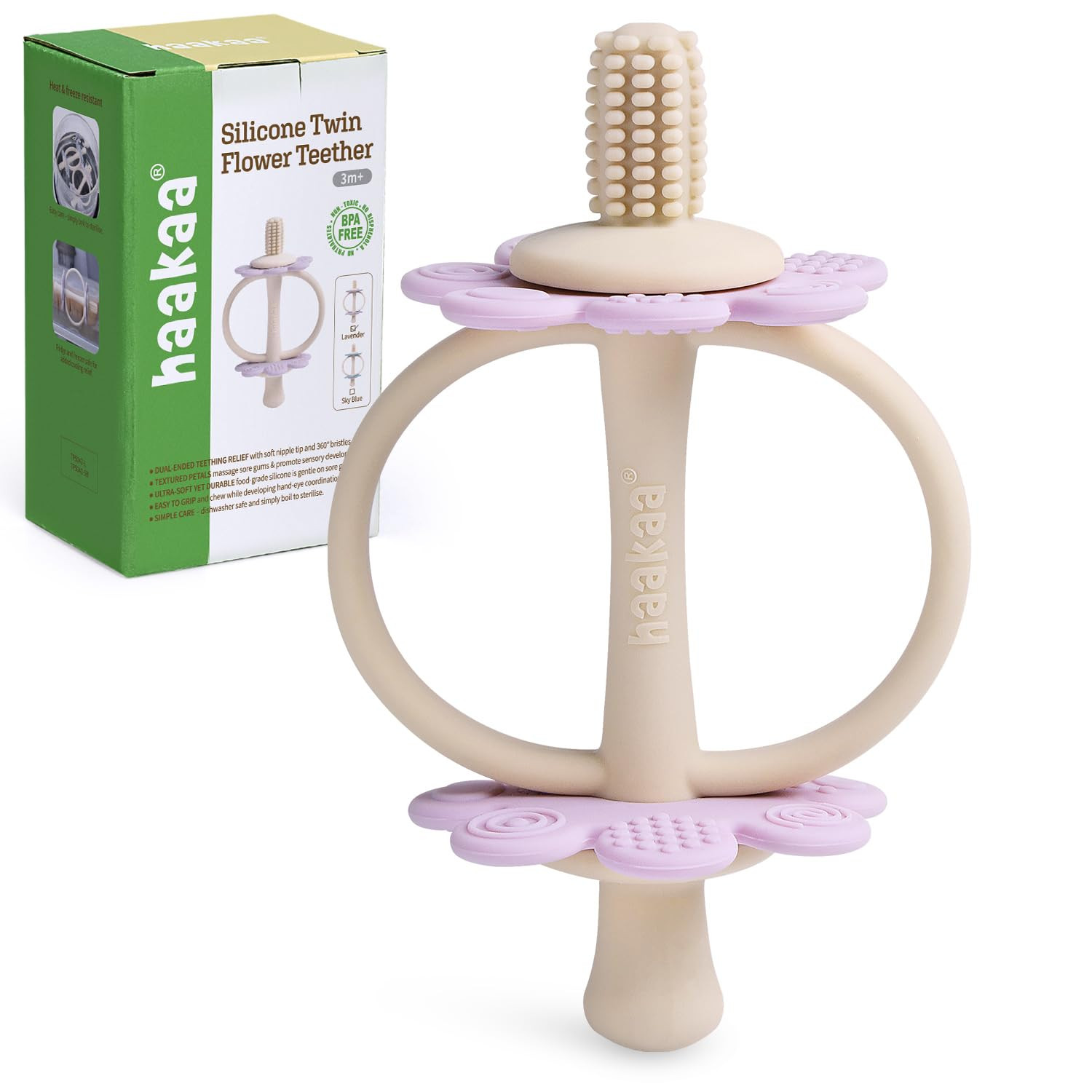 haakaa Silicone Twin Flower Teether,Nipple-Shaped End for Gum Massage,360° Baby Toothbrush Head ... | Amazon (US)