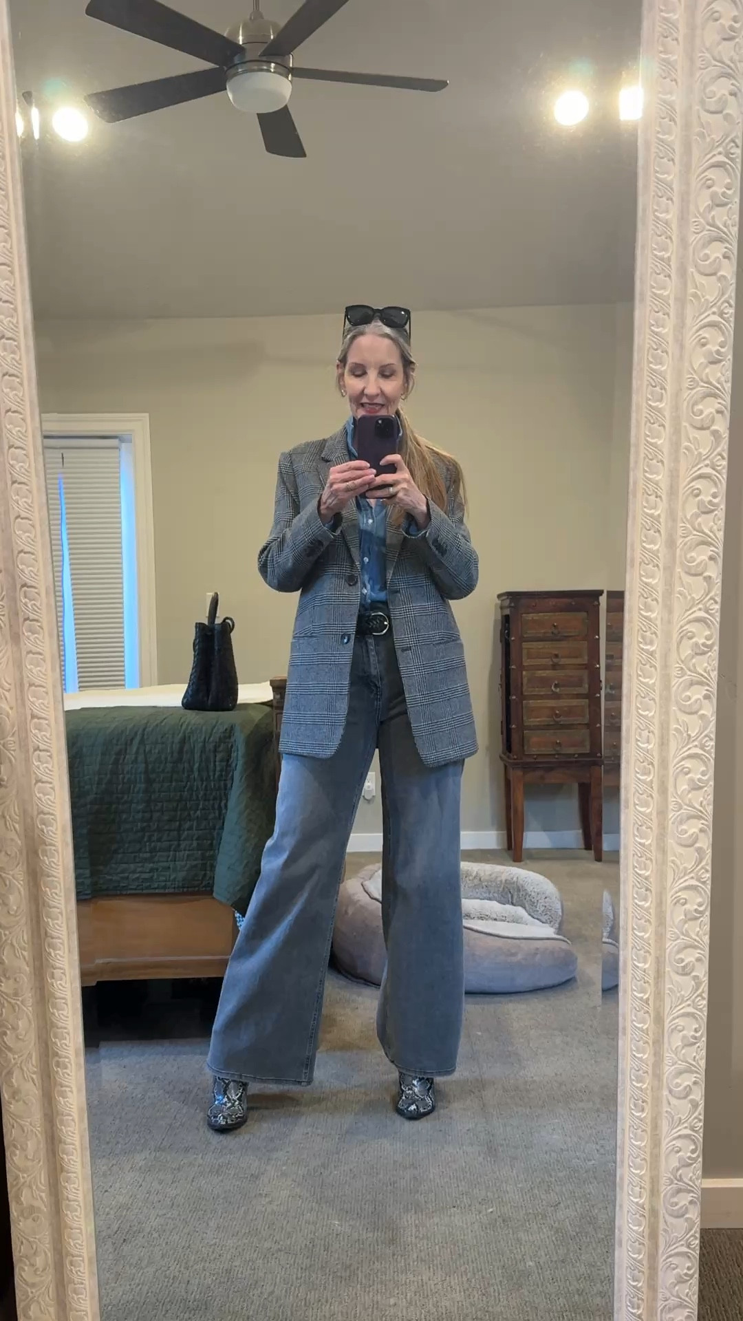 Work ootd, teacher ootd, denim shirt, oversized blazer, wide leg jeans. #midsizestyle 

#LTKdayinmylife #LTKgrwm #LTKOver40