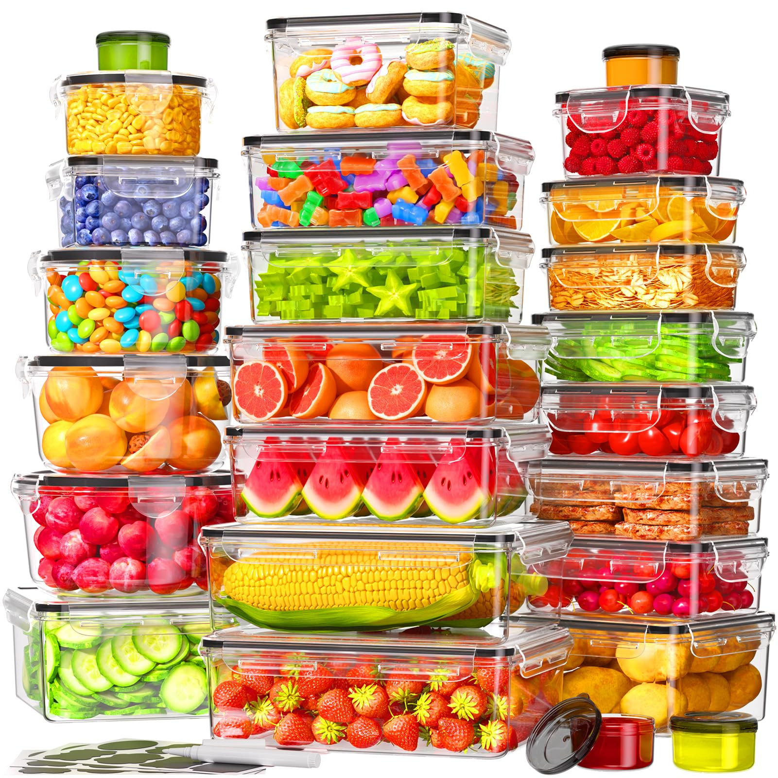 50 Pcs Large Food Storage Containers with Lids Airtight, Total 628.8OZ Stackable Kitchen Organiza... | Amazon (US)