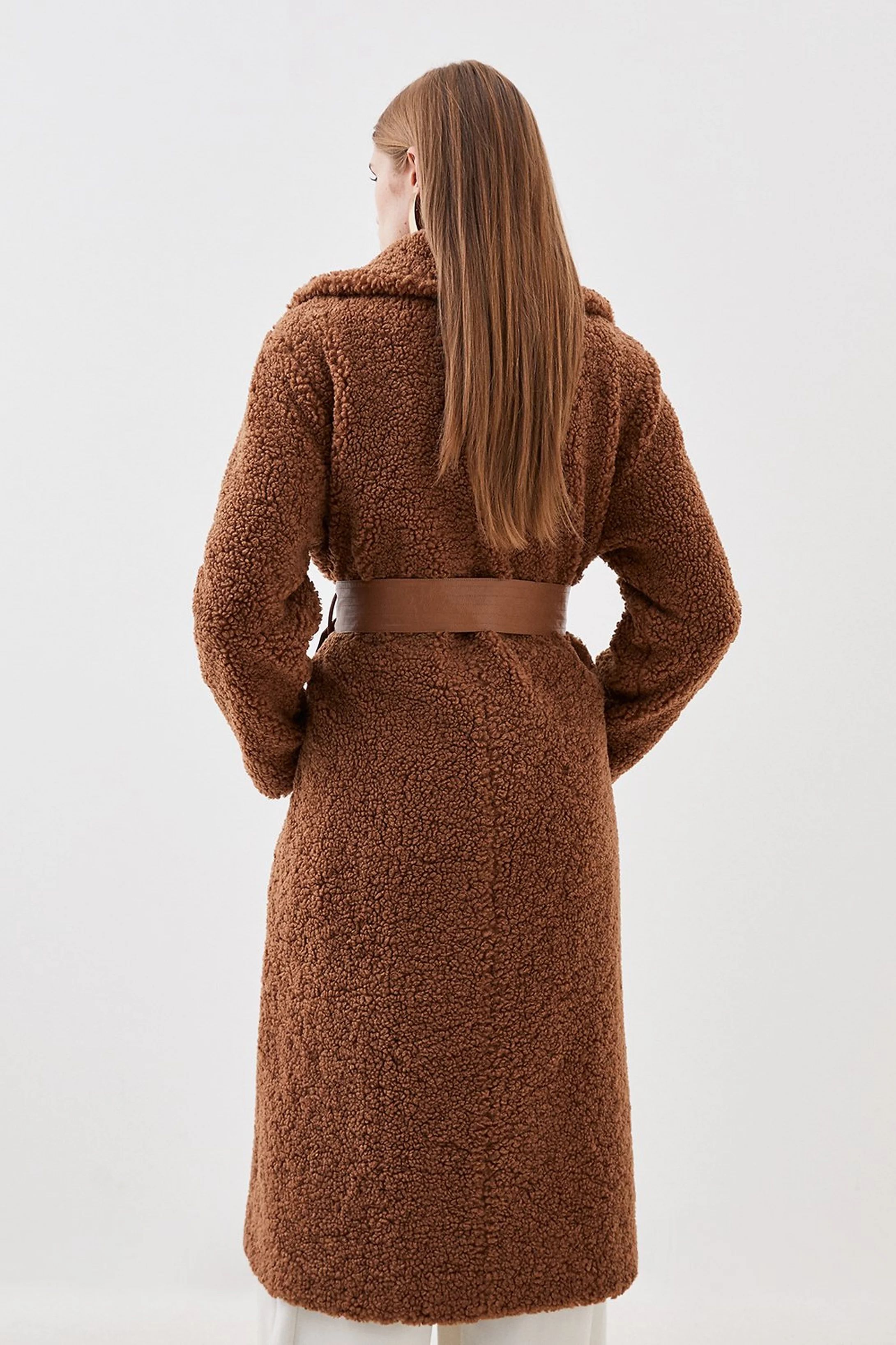 Collared Faux Fur Belted Coat | Karen Millen US