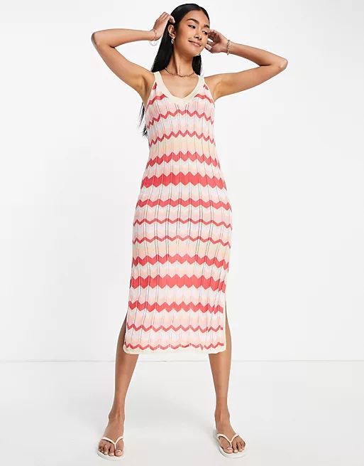 River Island chevron midi dress in pink | ASOS (Global)