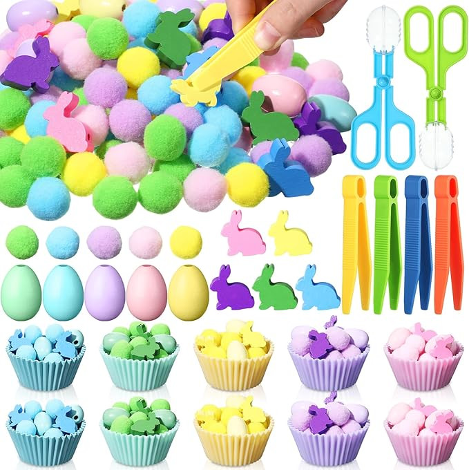 Easter Sensory Bin Filler Fine Motor Toys Include Tweezers 2 Scissors Clips 150 Pom Pom 30 Easter... | Amazon (US)