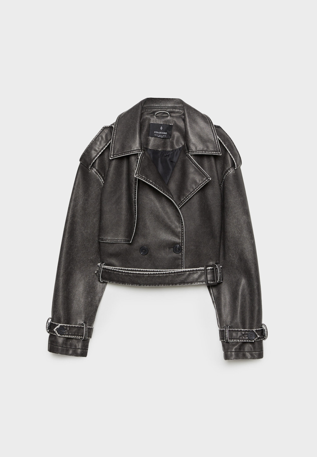 Faded cropped faux leather trench coat | Stradivarius (UK)