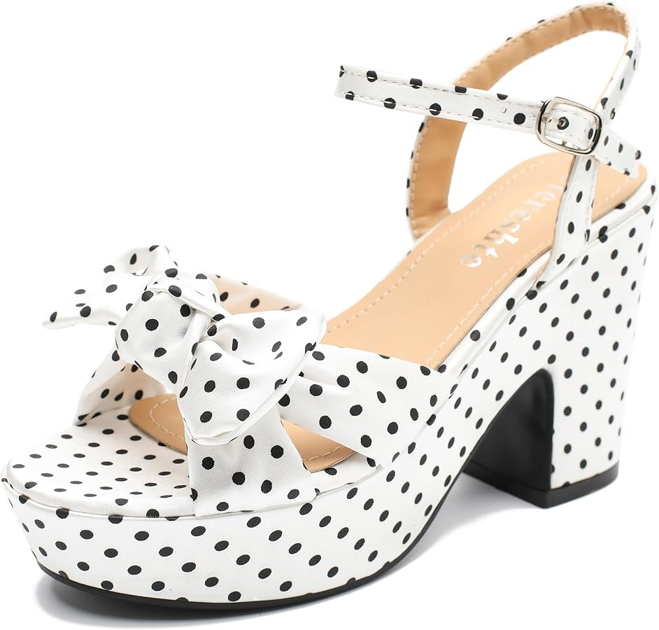 fereshte Women's Pleated Bow Knot Chunky Block Heels Platform High Heel Open Toe Ankle Strap Sand... | Amazon (US)