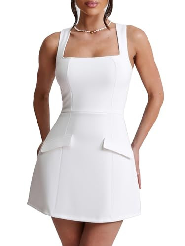 Amazon.com: BORIFLORS Women's Sexy Bodycon Corset Mini A Line Dresses Sleeveless Square Neck Part... | Amazon (US)