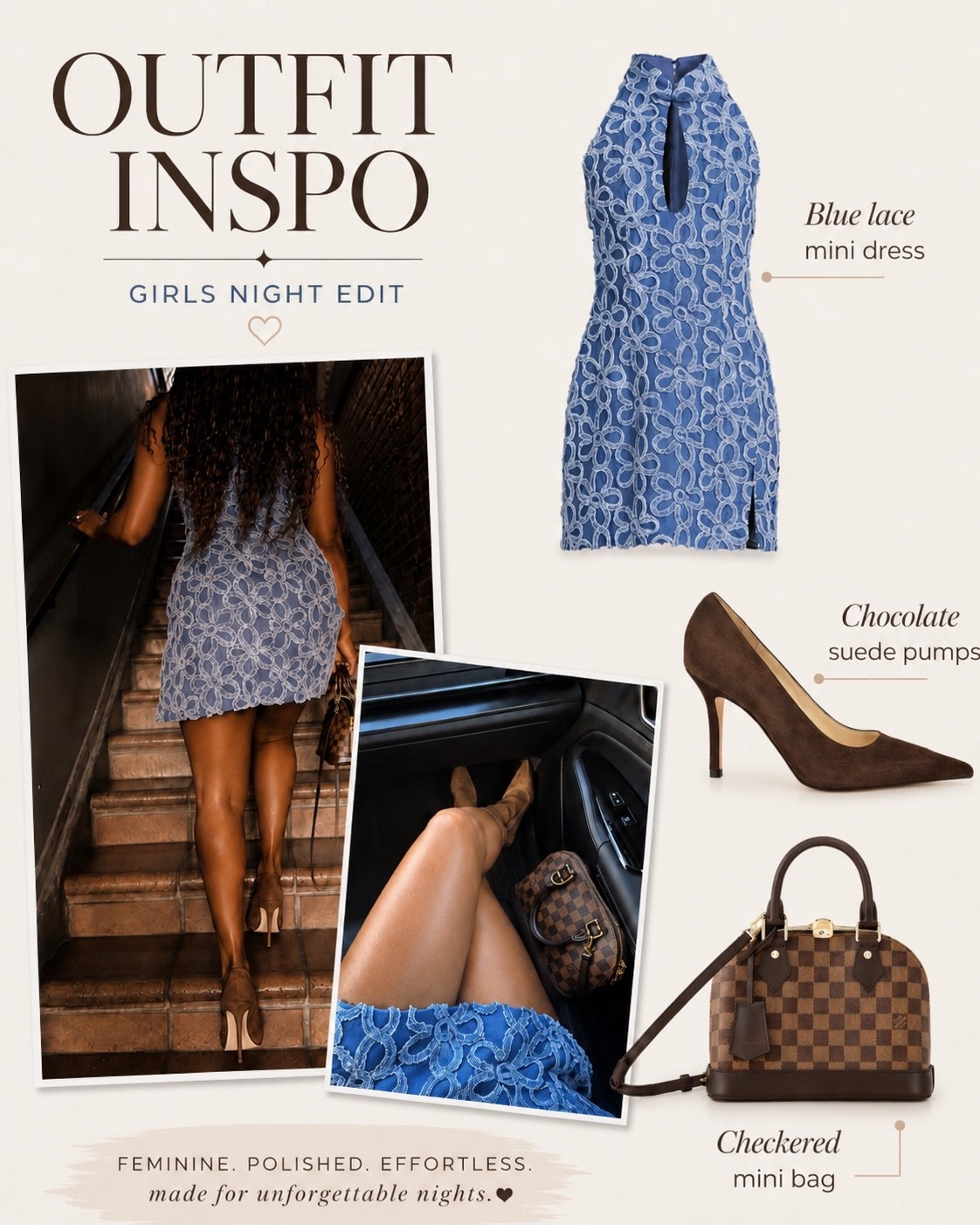A little denim, a little lace, and the perfect brown accessories. This mini dress paired with suede heels and a classic checkered bag made such an easy, elevated girls night look. Feminine, flattering, and just dressed up enough without feeling overdone.
@Revolve 
#LTKStyleTip #LTKFashion #LTKItBag #DateNightOutfit #DenimDress #GoingOutOutfit #NightOutStyle #BrownAccessories #OutfitInspo #ElevatedStyle #SummerNightOutfit #GirlsNightOutfit

#LTKootd #LTKgrwm