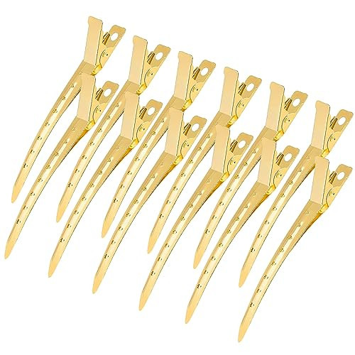 24Pcs Duck Billed Hair Clips for Styling Sectioning, Metal Hair Clips for Women Long Hair, Metal Alligator Curl Clips for Hair Roller Salon(Golden) | Amazon (US)