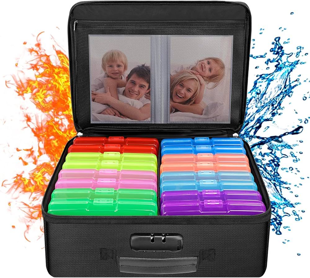 ENGPOW Fireproof Photo Storage Box with 16 Inner 4" x 6" Photo Cases(Multi-Colored), Photo Organi... | Amazon (US)