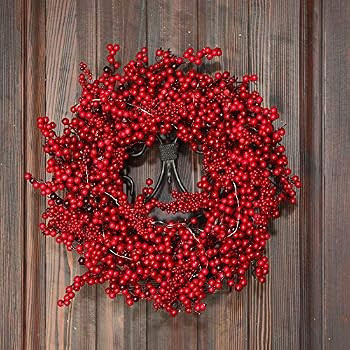 VGIA 22 inches Christmas Wreath Door Wreath Stunning Red Berry Wreath  Christmas Decoration | Amazon (US)