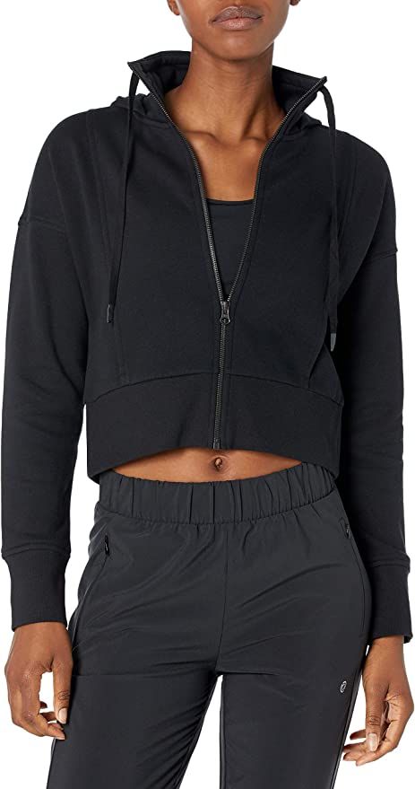 Amazon.com: Core 10 Women's Super Soft Fleece Cropped Length Zip-Up Hoodie Sweatshirt, Black, X-S... | Amazon (US)