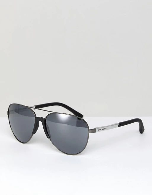 Emporio Armani 0EA2059 Metal Aviator Sunglasses In Black 61mm | ASOS US