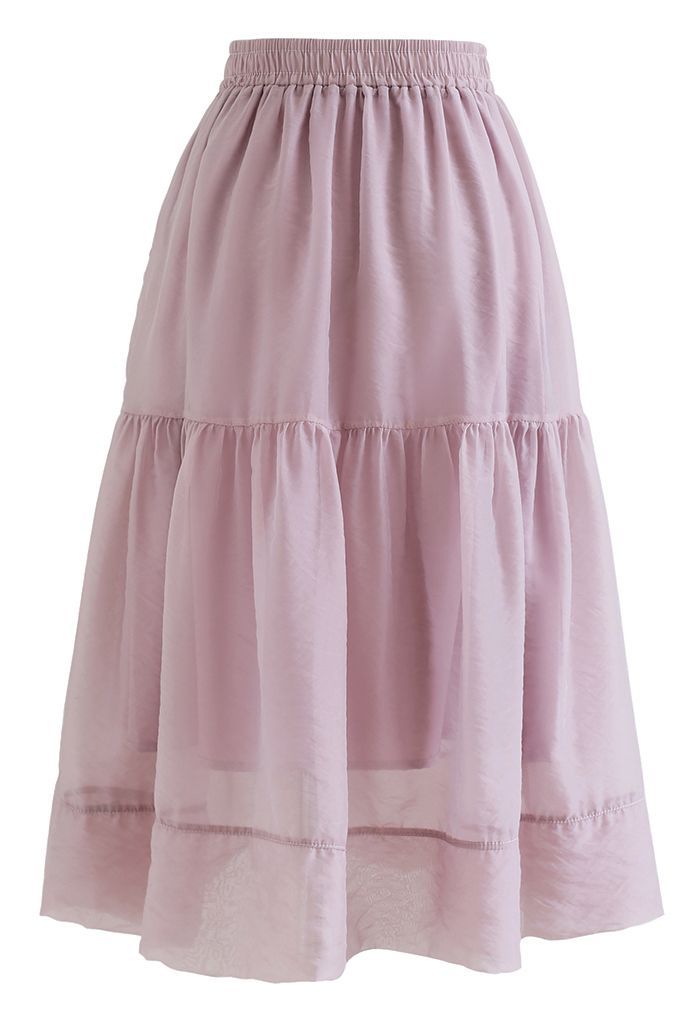 Side Pocket Semi-Sheer Frilling Skirt in Dusty Pink | Chicwish