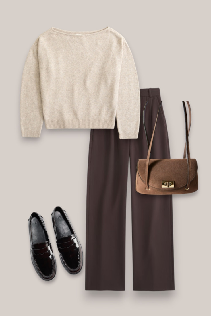 Chocolate Brown Trousers + Cream Knit
Chocolate brown + cream 🤎 Such an easy polished fall outfit for work, lunch or everyday. Love the mix of wide-leg trousers, cozy knit and suede accessories. Shop the look below.

#LTKautumn #LTKstyletip #LTKworkwear